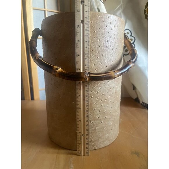 Vintage MCM Faux Ostrich Ice Bucket With Bamboo Handle & Lid READ - Picture 10 of 11